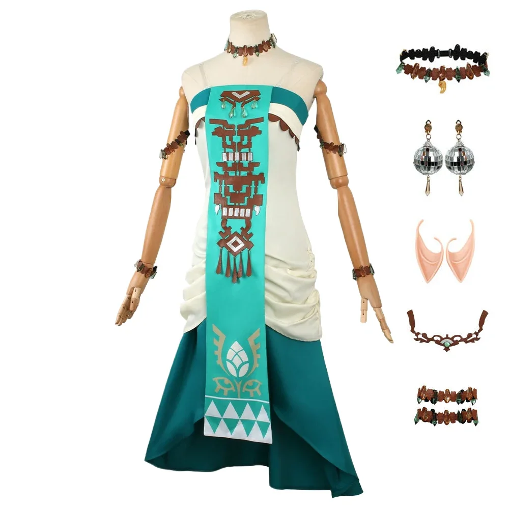 The Legend Tears of The Kingdom Princess Zelda Cosplay Sexy Dress Uniform Wig Headdress Set Prop Halloween Costume Women