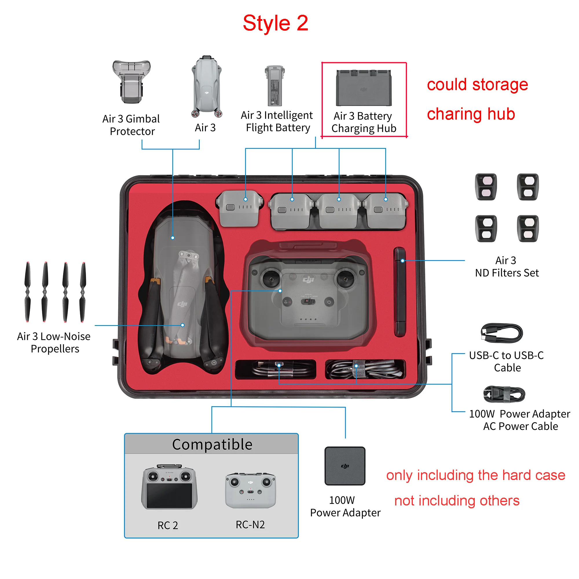 Étui rigide avec ceinture pour DJI Air 3 Fly More ChlorDrone Quartet, étuis étanches portables pour DJI RC 2/RC SEE Contrmatérielle