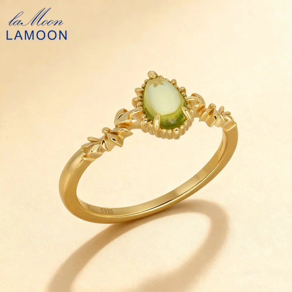 

LAMOON винтажное кольцо в придворном стиле, роскошное кольцо с натуральным оливином и драгоценным камнем для женщин, стерлинговое серебро 925, позолоченное вечерние ювелирные изделия