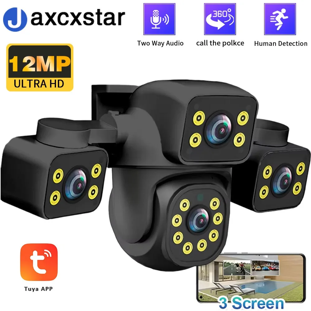 

AI Triple-Lens Outdoor Security Camera: 12MP 6K UHD, Human Detection & Auto Tracking, WiFi CCTV Monitoring