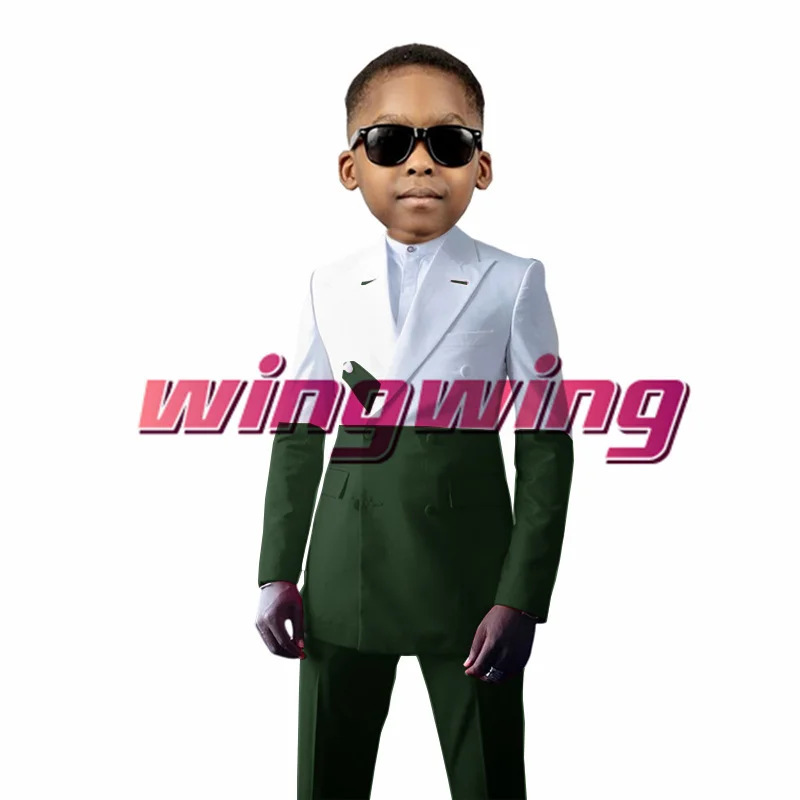 Children Suit Wedding 2-Pack Boys Jacket Double Breasted Colorblock Clothes Pants Fashion Party Blazer