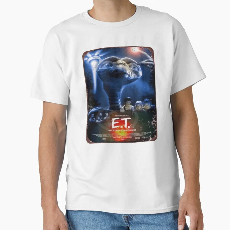 إي.ت. تي شيرت The Extra Terrestrial (1982) فيلم ريترو 80s أفلام الغريبة الخيال العلمي هدية تي شيرت كبير الحجم ملابس مطبوعة جرافيك