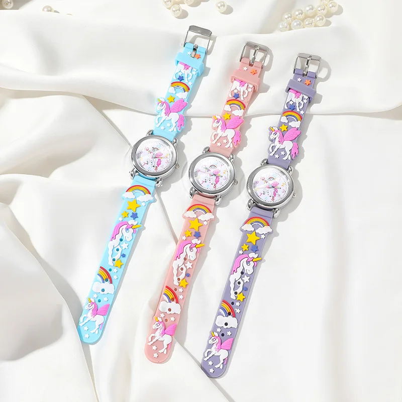 Rainbow Winged Unicorn Children's Watch Pegasus Soft Silicone Strap Waterproof Kids Cartoon Watch Birthday Gift for Children