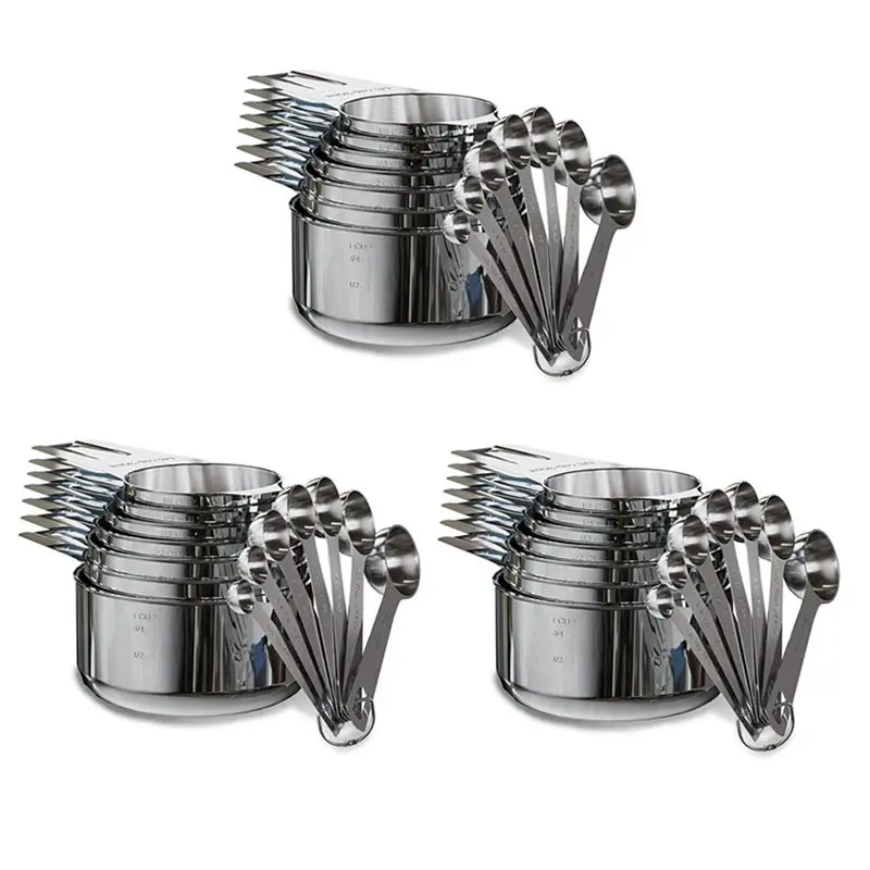 

Stainless Steel Measuring Cups And Spoons Set Of 42 Pieces,21 Nesting Cups And 21 Stackable Spoons Professional Portable-AT36