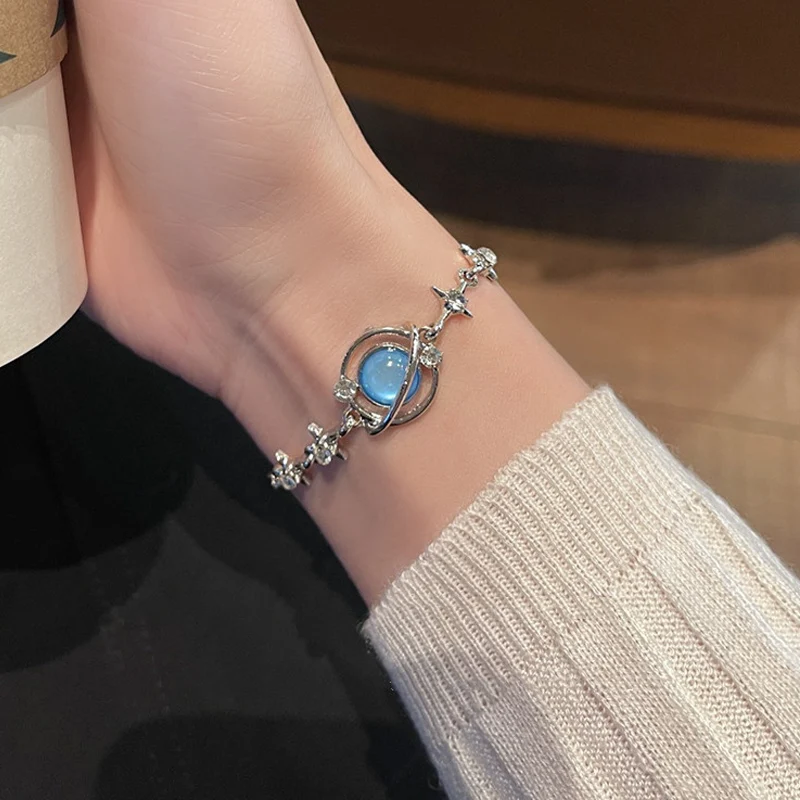 2023 Korean Elegant Blue Opal Space Bracelet for Women Girs Plant Star Bracelets Delicate Starlight Bangles Party Jewelry Gifts