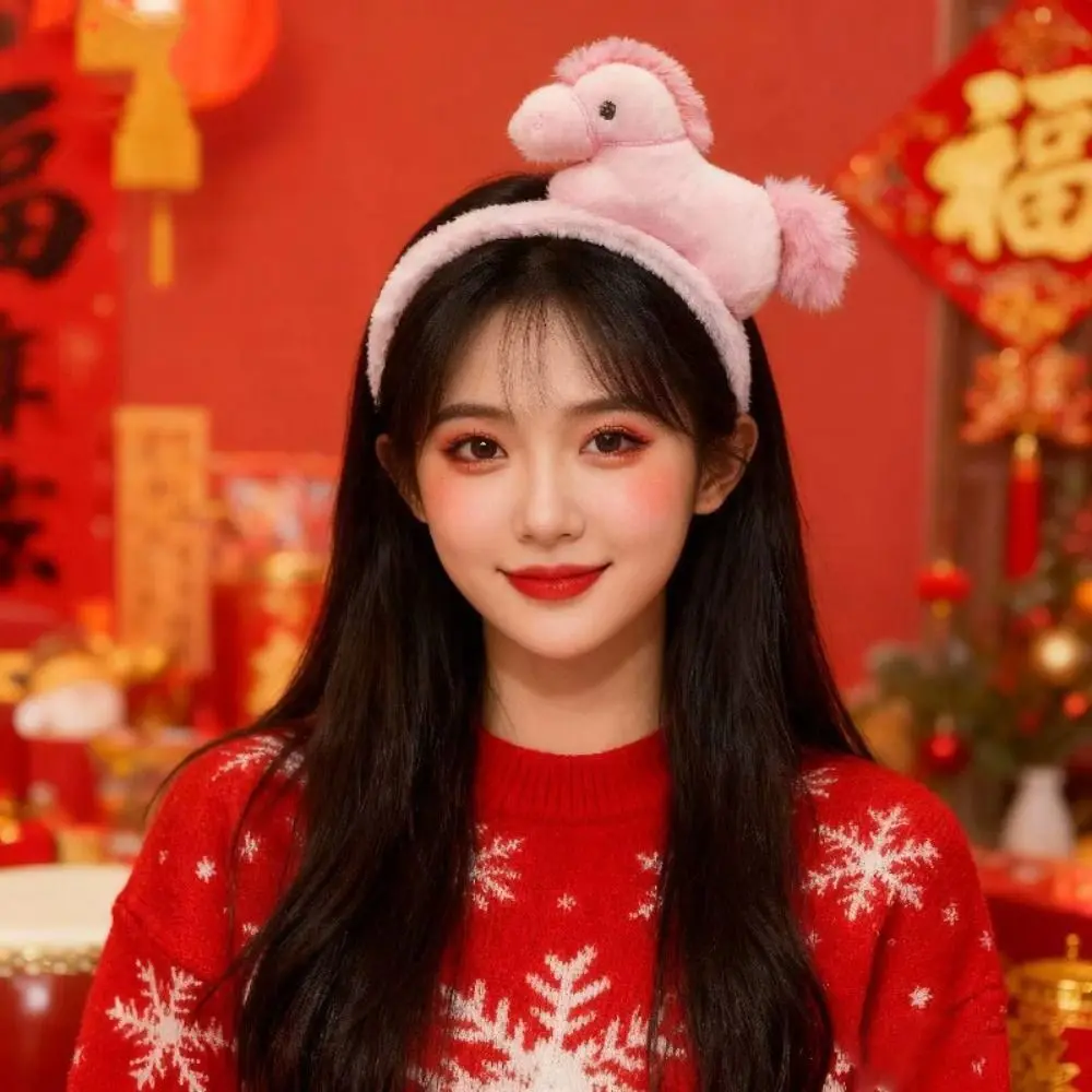 

Cute Horse Year Zodiac Hair Accessories Fluffy Wash Face Horse Hairband Chinese Year of The Horse Headband Festival Decoration