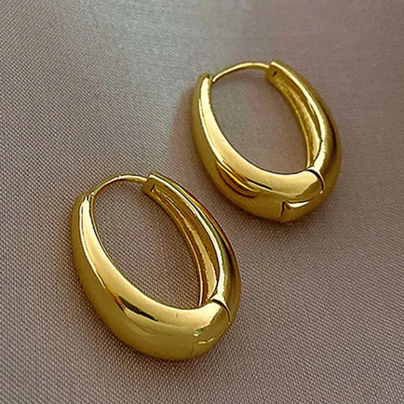 Huitan أنيقة هوب أقراط للنساء الذهب اللون دائرة المعادن الملحقات العصرية النبيلة مجوهرات نسائية لخطوبة الزفاف #1