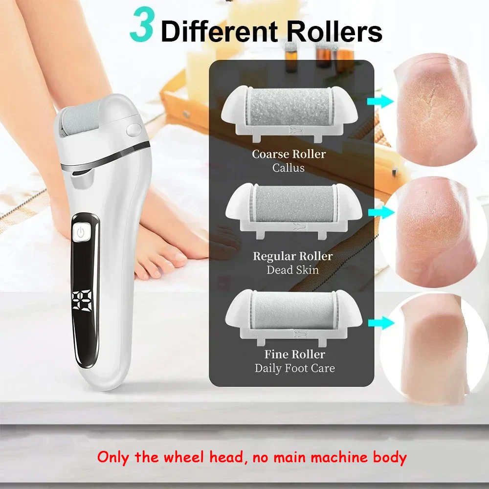 3 Pcs Black Foot Care Tool Heads Hard Skin Remover Refill Replacement Rollers for Cracked Heels Calluses & Dead Skin