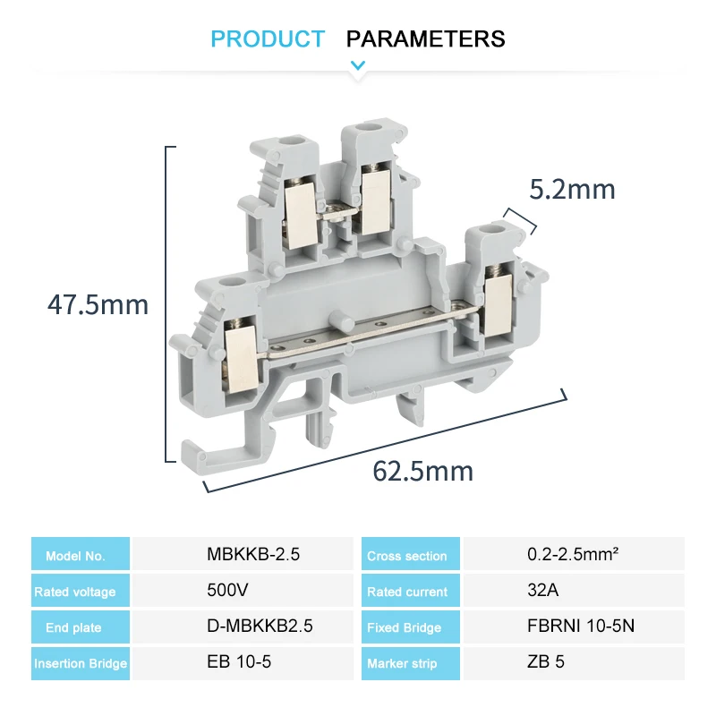 10Pcs MBKKB-2.5 Screw Double Level Din Rail Terminal Block, 2.5 mm² Wire Connector, Universal Feed-Through Plug 2 Layer MBKKB2.5