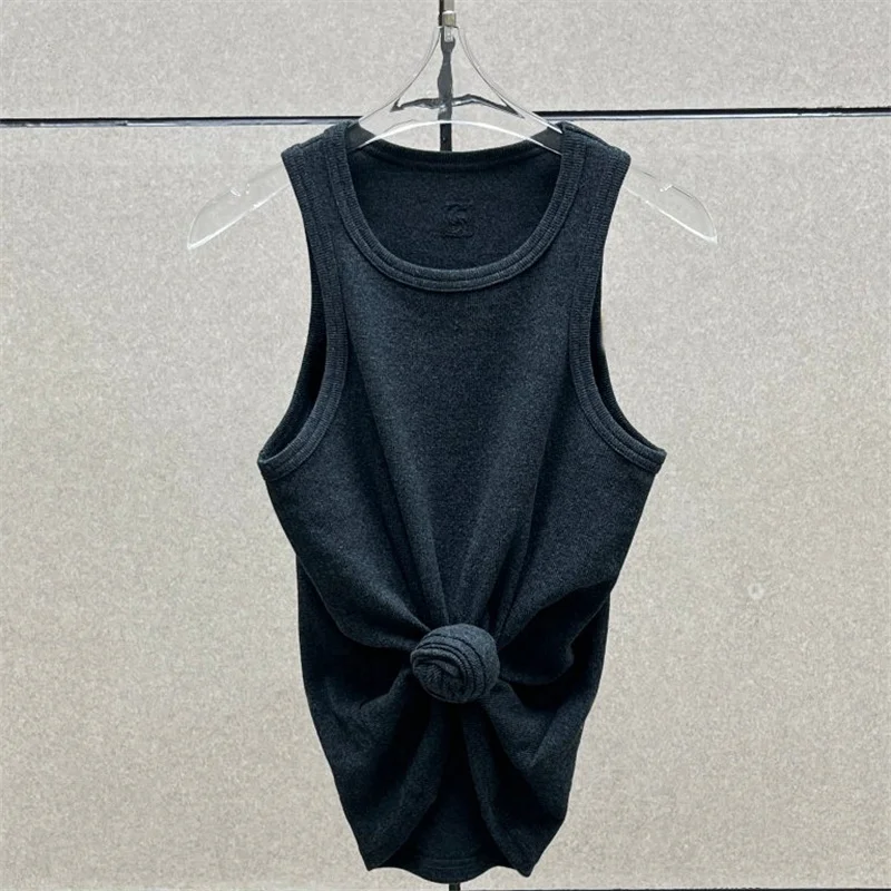 Women t-shirts New twisted flower knotted sleeveless top for summer 2025 Elastic slim pure cotton women's vest corset crop top image 3