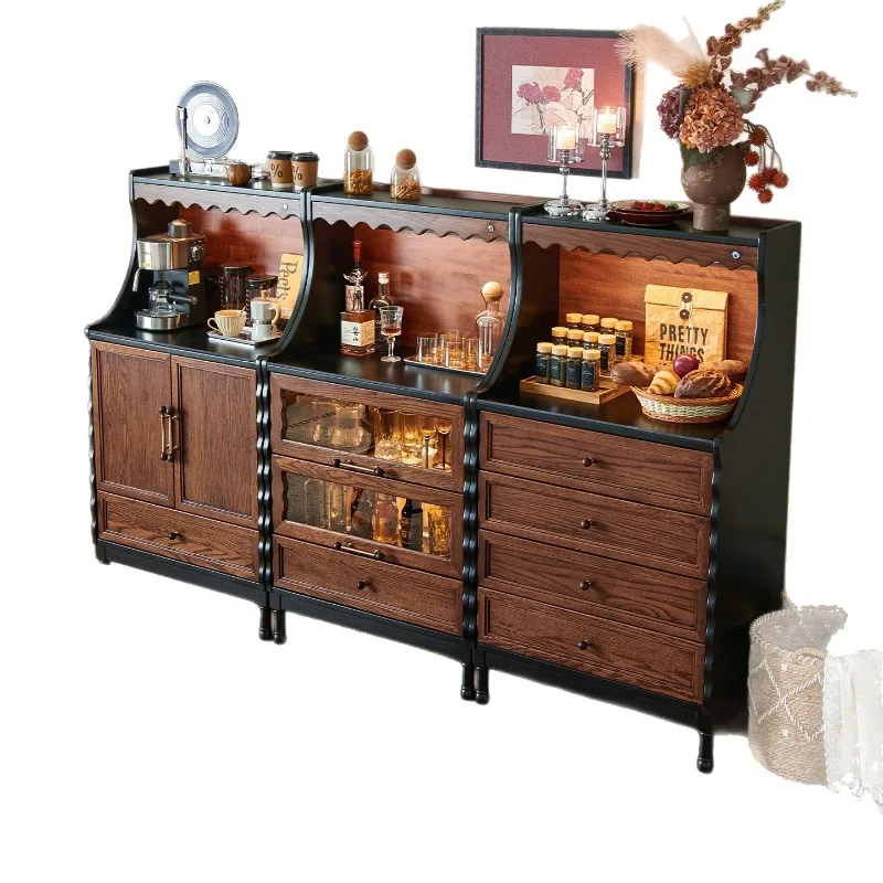 Solid wood Senna French retro dining side cabinet, living room module combination side cabinet