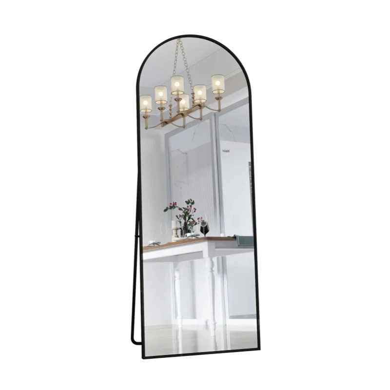 Superaly Ganzkörperspiegel, 162 x 53 cm, Gebogener Schwarzer HD-Standspiegel mit Aluminiumlegierungsrahmen, Gehärtetes Glas, Großer Bodenspiegel für Schlafzimmer, Kleiderschrank, Wohnzimmer