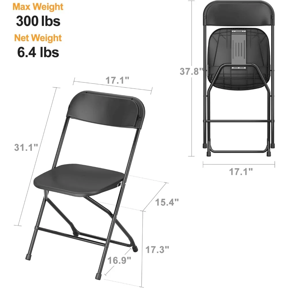 Kunststof klapstoelen set van 10, capaciteit van 300 lb, draagbare stoelen met stalen frame voor thuis, op kantoor, bruiloften en feesten