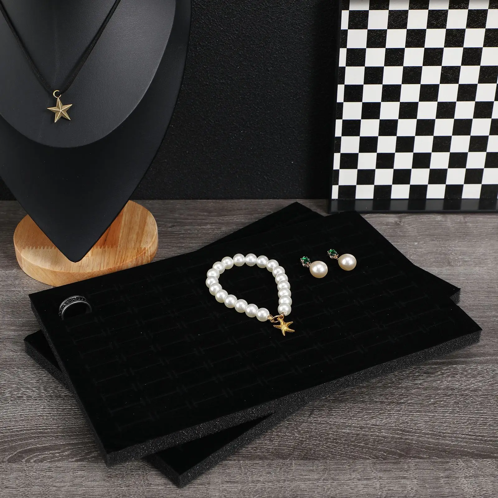 5Pcs Black Foam Ring Insert Pad Jewelry Drawer Storage Tray Display Case Insert Ring Earring Sponge Tray Bracelet Organizer