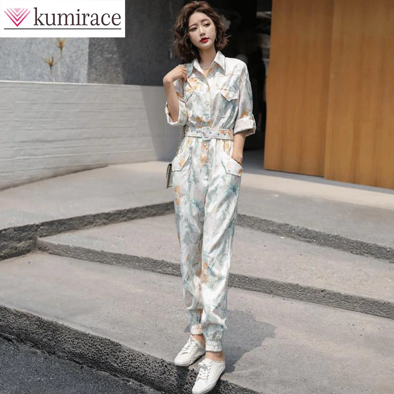 Women's Jumpsuit 2023 New Summer Thin Print Temperament Work Dress Jumpsuit Set Free Shipping Items Women Clothes for Women