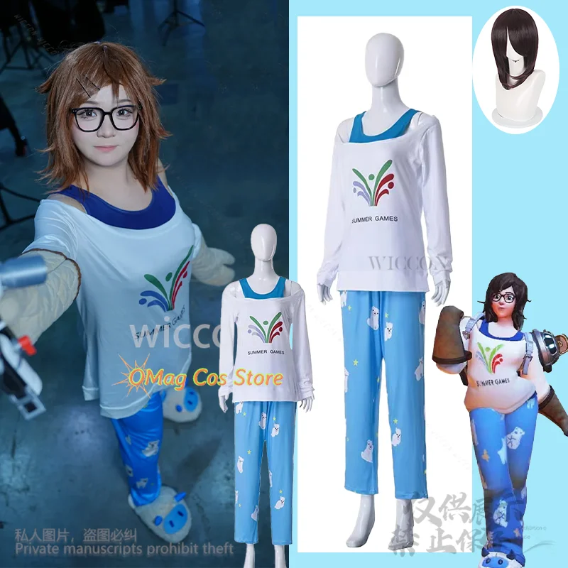 

Mei Over Game Watchh Anime Cosplay Meiling Zhou Costume Kawaii Cute Pajamei Uniform Long-Sleeved Top Pants Wigs Cos Customized