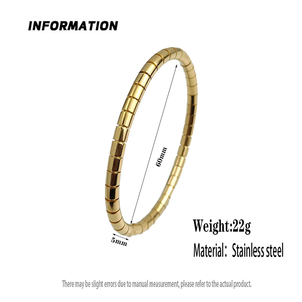 316L Stainless Steel 18K Gold Plated Short Column Link Hinged Bangle Rectangle Tube Cuff Bracelet Minimal Stack Jewelry