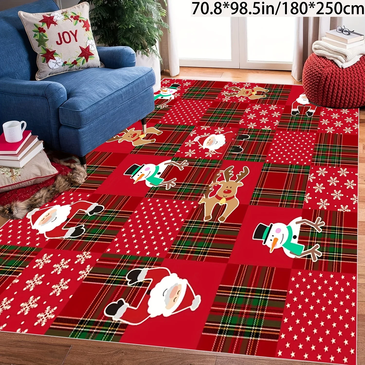 VIKAMA Patchwork Christmas Large‑size Area Rug Santa Claus Snowman Reindeer Snowflake Plaid Spliced Non‑slip Living‑room Floor