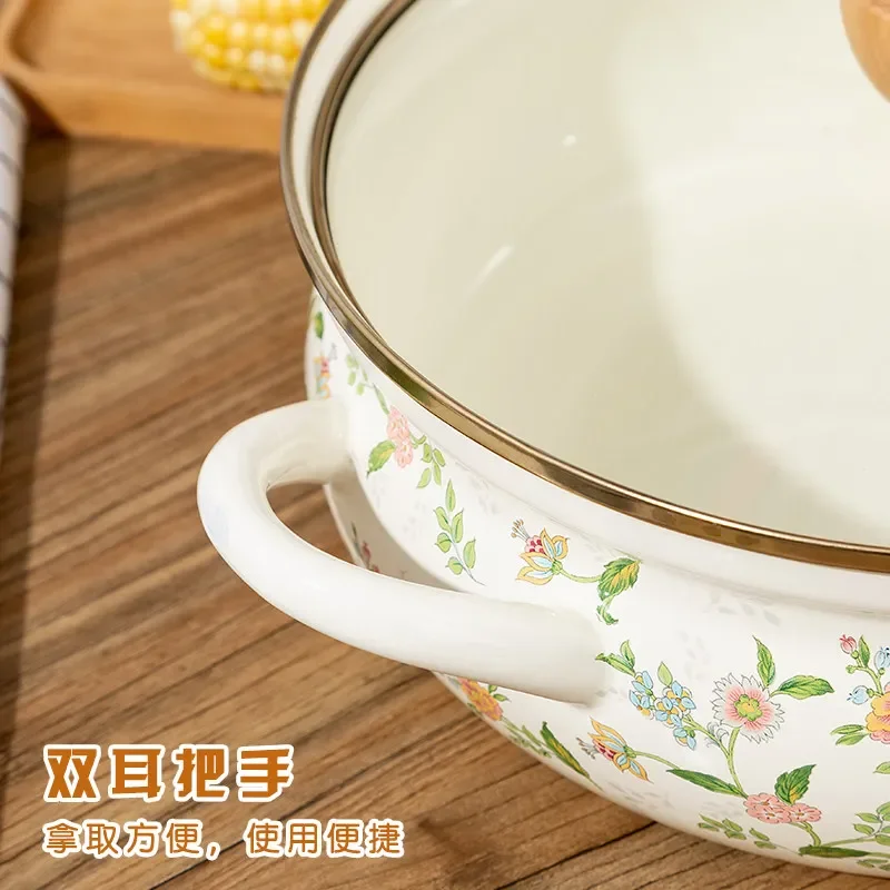 

CL Old-fashioned Enamel Pot Binaural Thickened Soup Pot Food Grade Pot Large Lid Small Casserole Enamel