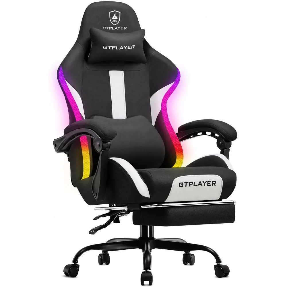 Cadeira Gamer RGB com Descanso para os Pés, Luzes LED, Cadeira Ergonômica para Escritório em Casa - Cadeiras de Videogame para Adultos