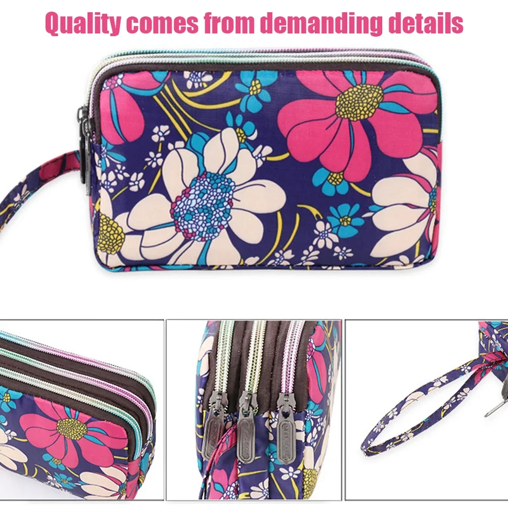 Luxury Women Floral Long Wallet Nylon Multi Zipper Purse Credit Card Holder Money Bag Fashion Ladies Flower Clutch Money Clips