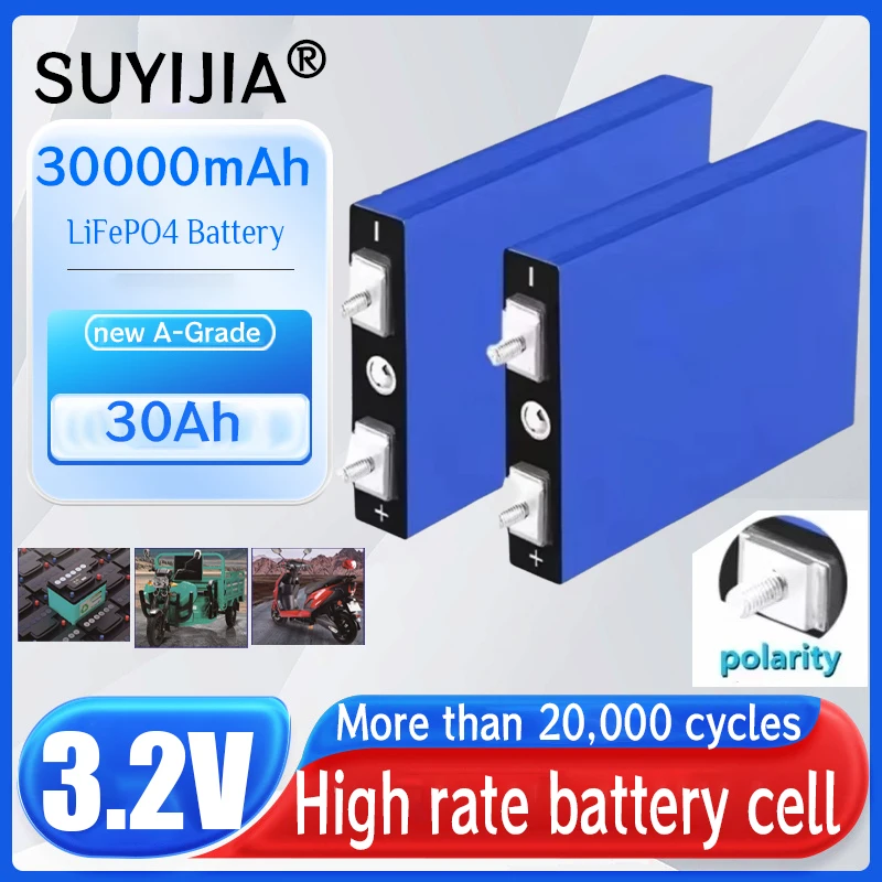 3.2V 30Ah Lifepo4 Batteries 4S 12.8V 30ah 3C 5C Lithium Iron Phosphate Battery Pack for Solar Car Motorcycle Electric Vehicle