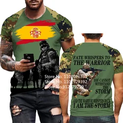 Outdoors Fashion Soldier Army Veteran Spain Flag 3D Print T-shirts Loose O-Neck Short Sleeve Casual T Shirt Men Tops