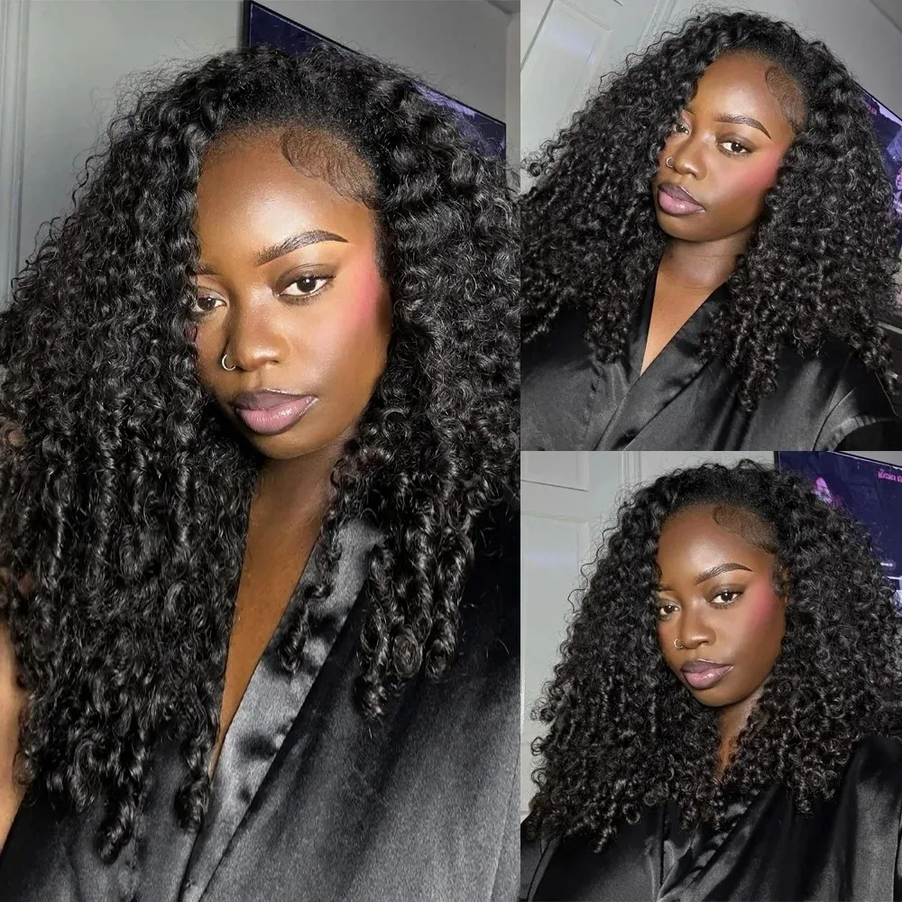 Kinky Curly Half Wig Human Hair 30 Inch Machine Half Wigs for Black Women 220% Density 3 In 1 Breathable Cap Drawstring Seamless Flip Over Human Hair Half Wigs