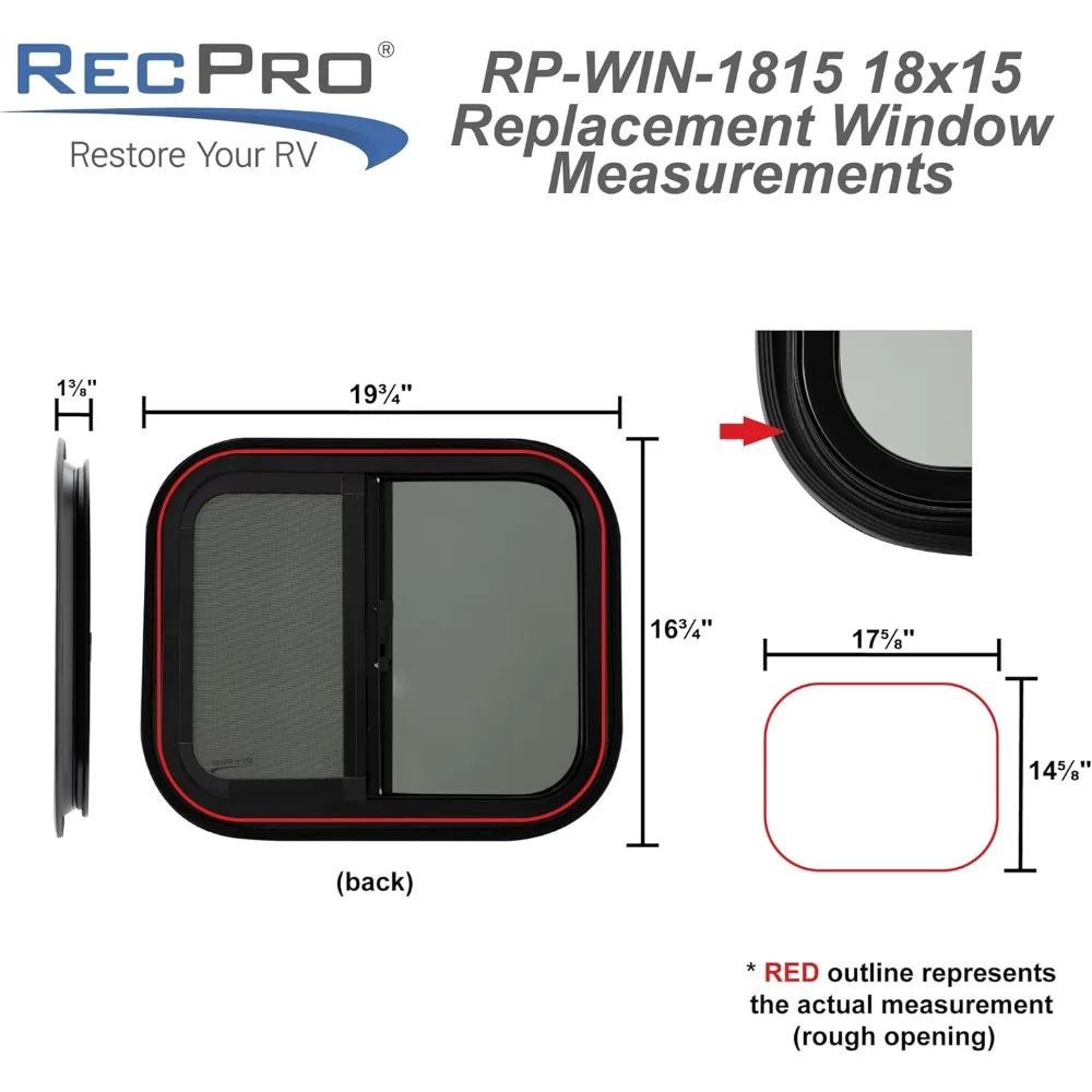 استبدال نافذة RV ذات الشريحة الأفقية على شكل دمعة، 18 وات × 15 ساعة، اختياري 1.5 حافة (نافذة واحدة) #3
