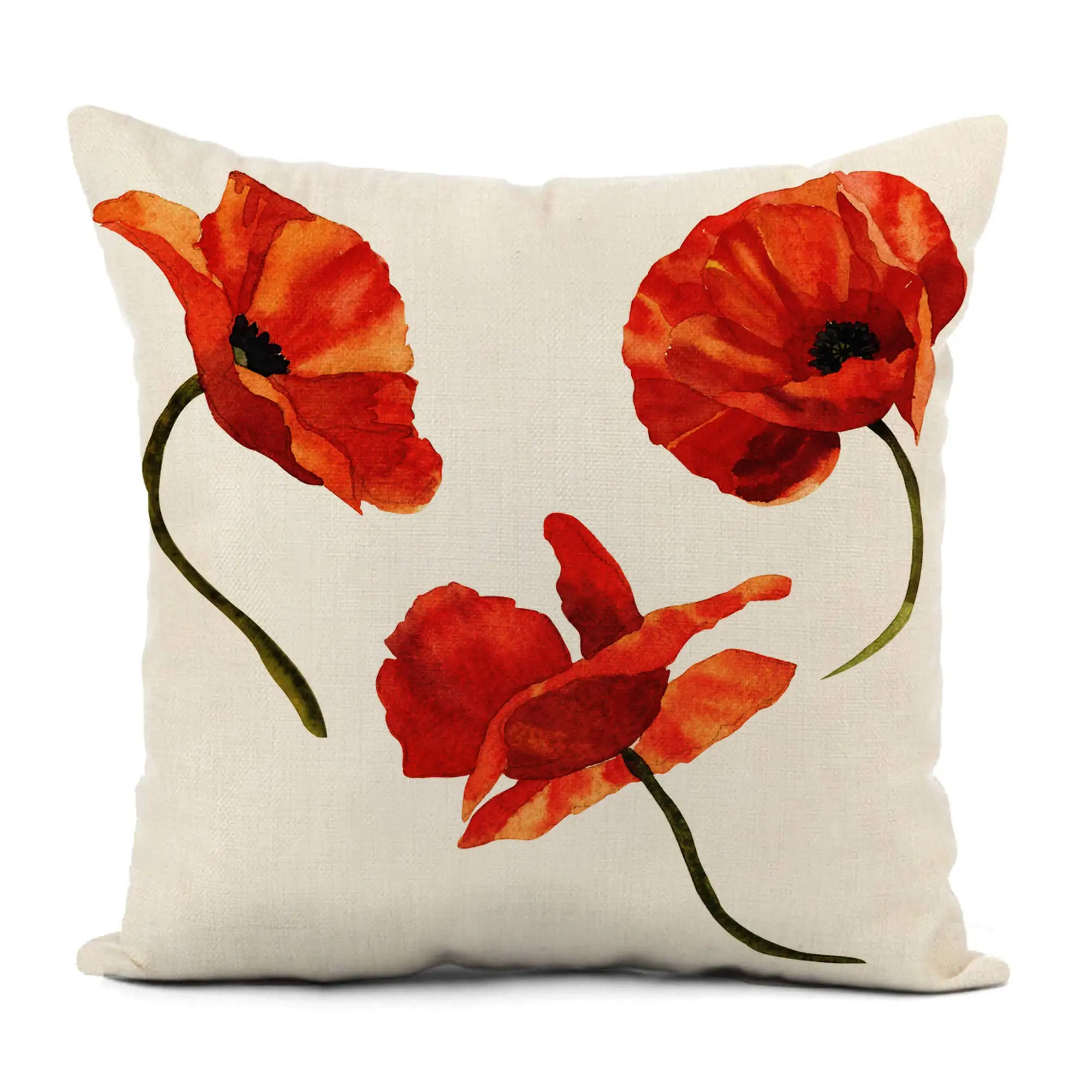 Nordic Modern Poppy Flower Linen Pillowcase Living Room Sofa Cushion Cover Home Decoration Can Be Customized 40x40 50x50 60x60