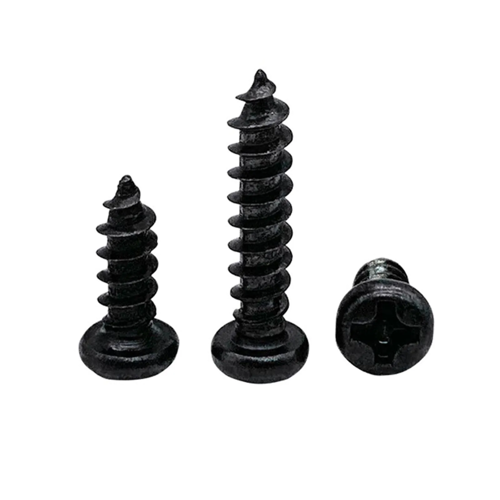 50/200pcs M1 M1.2 M1.4 M1.7 M2 M2.3 M2.6M3 M3.5 M4 GB845 Black Steel Small Phillips Cross Round Pan Head Self-tapping Wood Screw