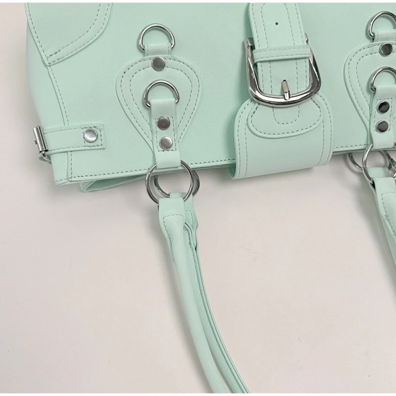 Hobo-Handtasche, Damen Motorrad-Biker-Stil Arbeitstasche, Y2k Mädchen Edgy Vintage Chic Mintgrüne Satteltasche – Detail 25