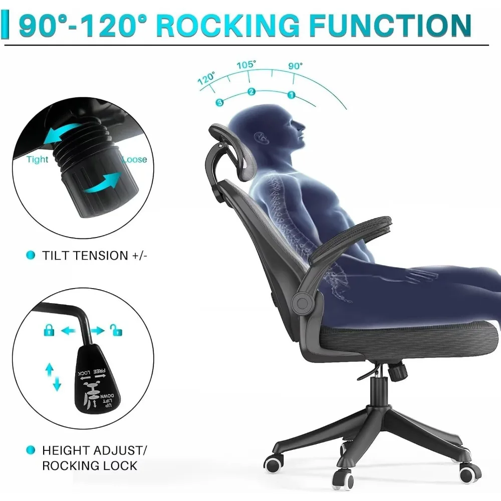 Ergonomic Office Chair,High Back Computer Desk Chair with Wheels,Comfy Mesh Office Chairs w/Adjustable Lumbar Support & Headrest