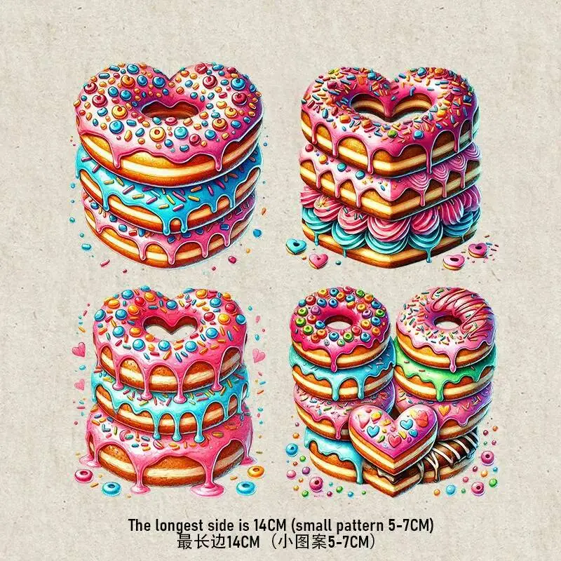 14CM Cartoon Dessert Set Iron Transfer Sticker Diy A-Level Washable Heat Press Printed Accessories children Clothing Patch