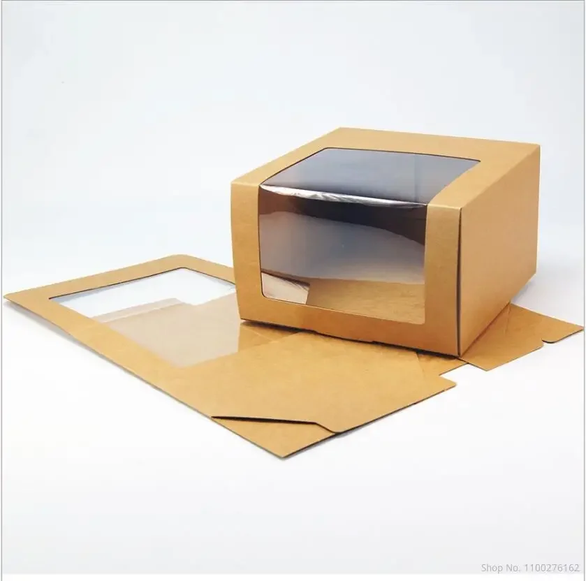 

10pcs Large size Kraft Paper Box With Window For Hat Packaging Cake Cookie Candy Gift Box Black/Red Boxes