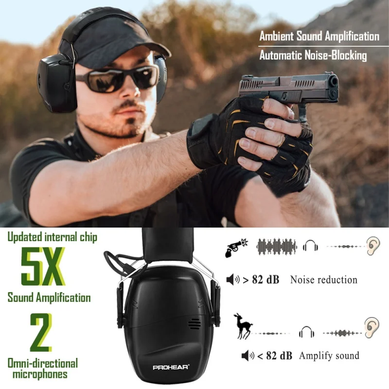 PROHEAR Protection auditive électronique sécurité professionnelle réduction du bruit cache-oreilles protecteurs auditifs pour le tir chasse tonte