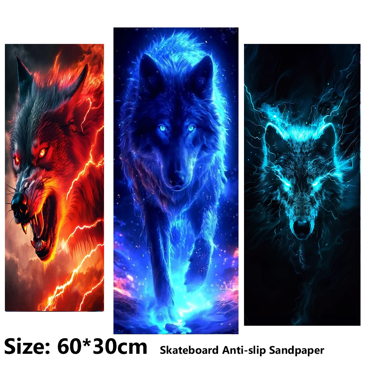 elecstric-スクーター滑り止めステッカー-サンドペーパー-スケートボード-グリップテープ-シート-60-30cm-ウルフキングパターンのさまざまな形
