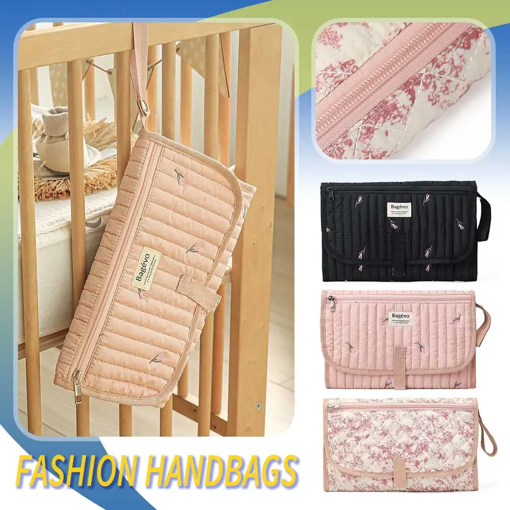 Baby Compact Diaper Changing Travel Bag with Wet Wipe Pocket Comfortable Changing Pad Bag Easy-Clean for Newborn Girl &