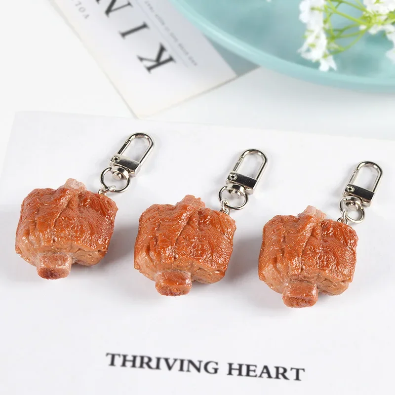 Mini ribs keychain creative fashion PVC simulation food model car bag mobile phone pendant ornaments gift Women jewelry llaveros