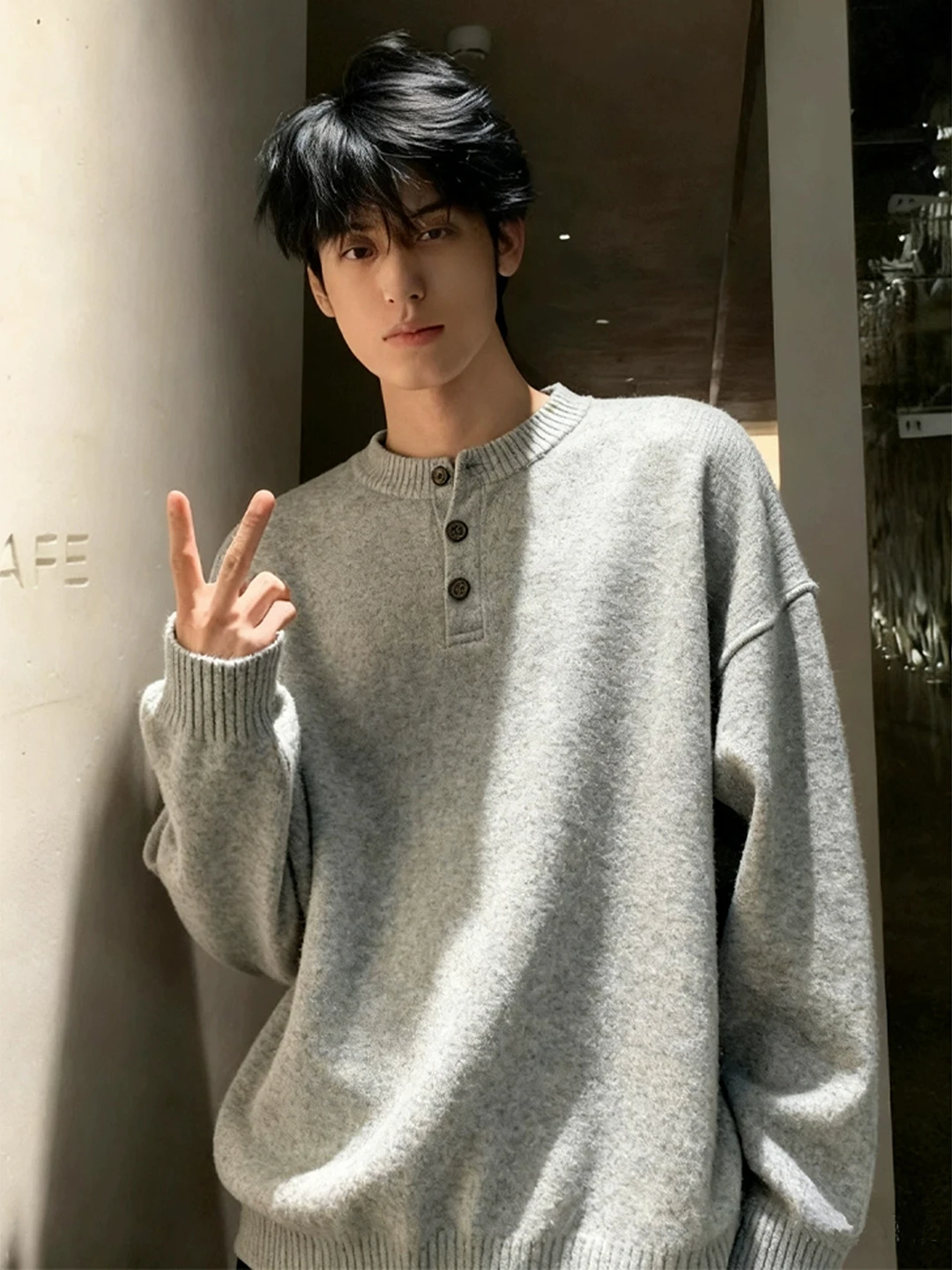 

ay American Henry Collar Knitwear Men's Autumn Winter Vintage Lazy Sle Inner Wear Base irt Cleanfit Inner irt