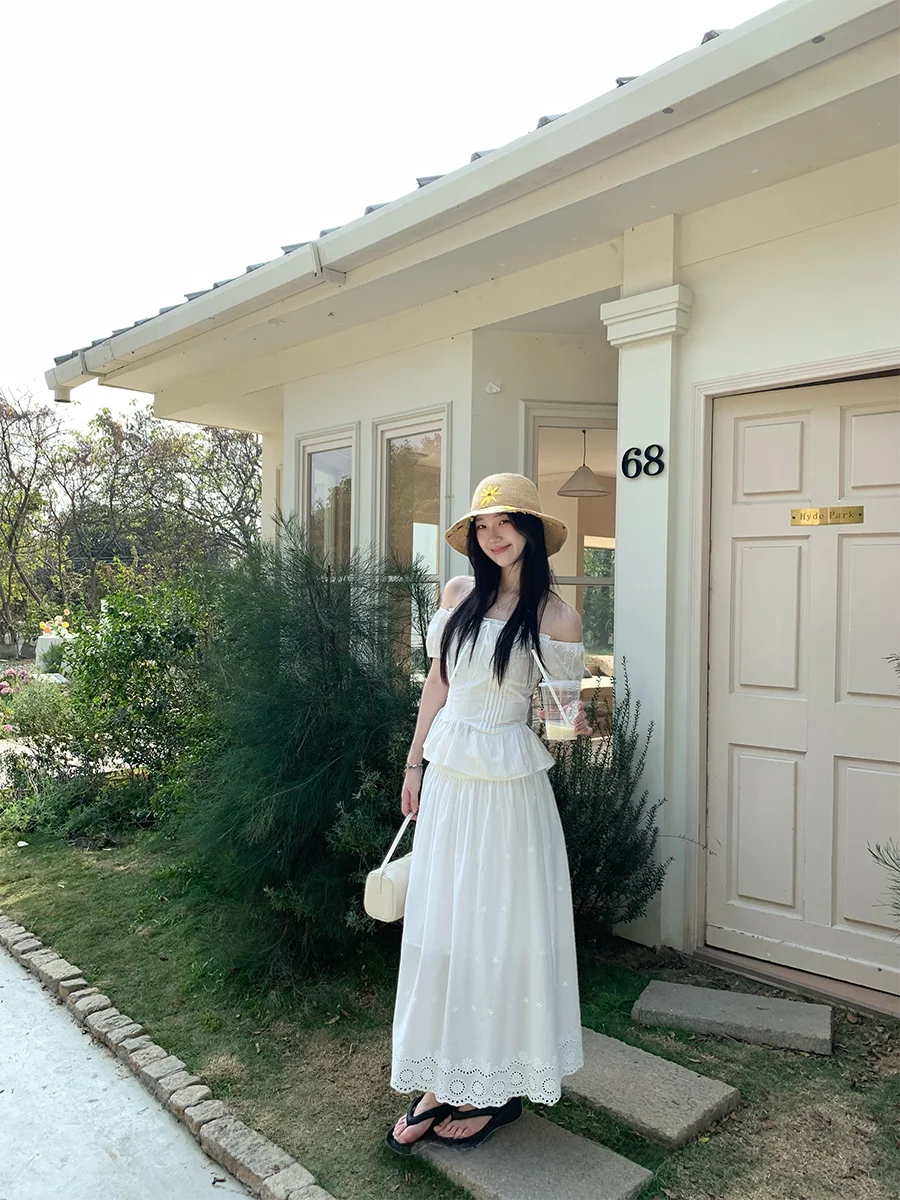 

Элегантная белая длинная юбка с цветочным принтом для женщин, праздничная, премиум-класса, весенняя коллекция Zero Deee Soda