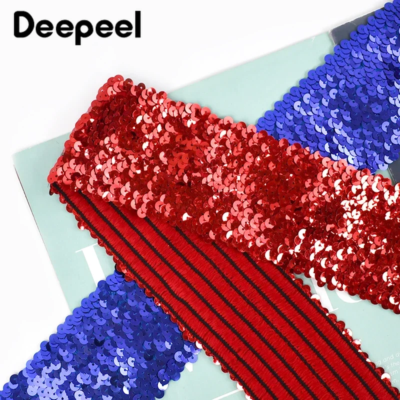 2/5Meters 75mm Deepeel Sequin Lace Trim Stretch Ribbon Party Dress Clothes Decoration Elastic Band
