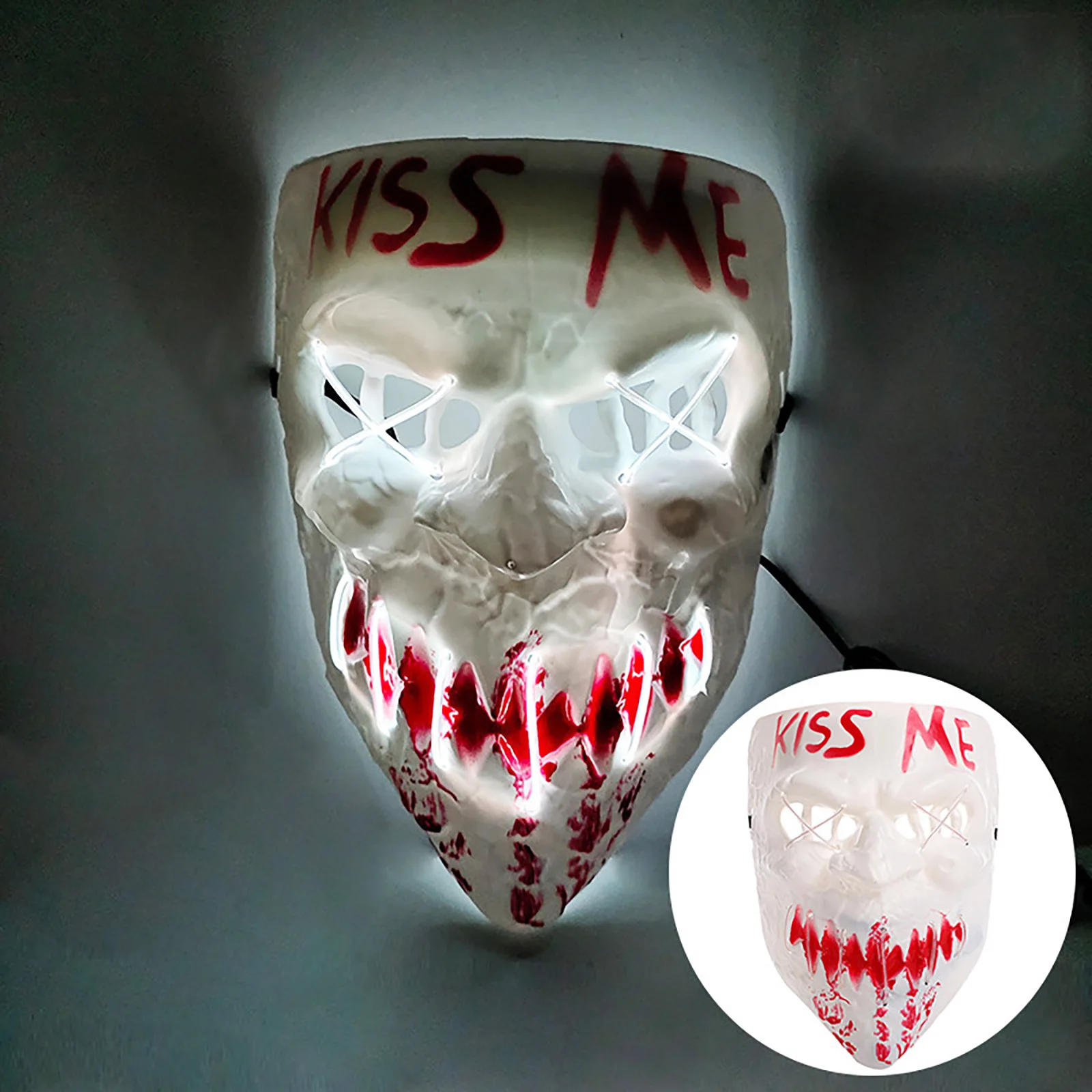 Halloween Costume Mask Evil Smiley Horror Mask Wireless Glowing Scary Mask Adult Kiss Me Mask Full Face Cosplay Mask Scary Masqu