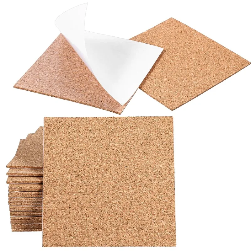 

24 PCS Self Adhesive Cork Sheets, 4x4 Inch Square Coasters Tiles, 2mm Thick with Strong Backing for DIY Crafts & Pads