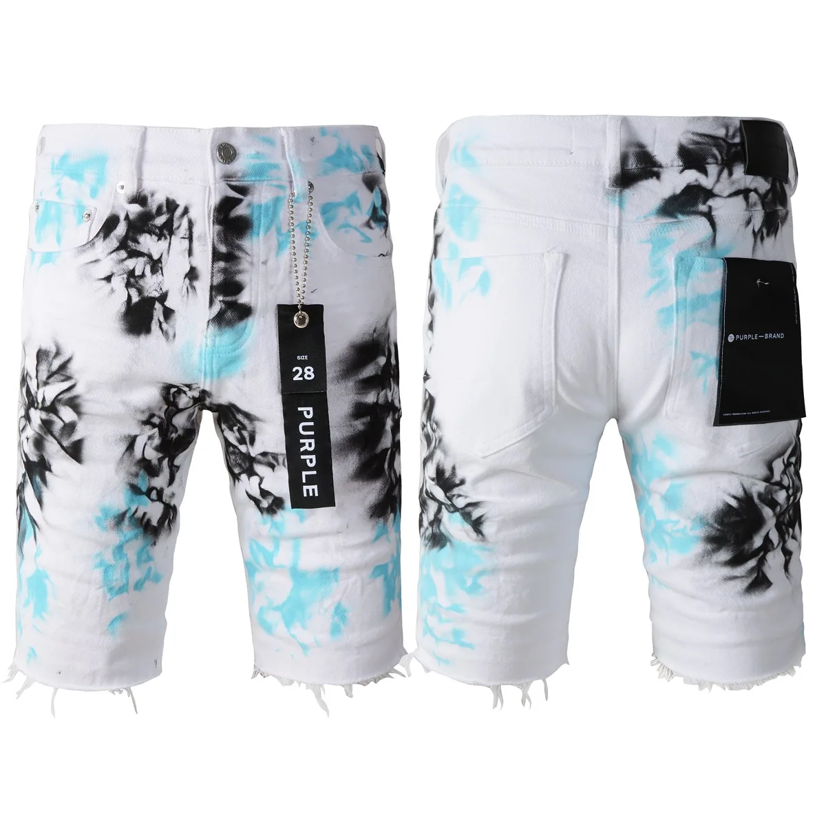 

Top quality Purples Jeans Shorts Men Trendy Elastic Edged Middle Pants Irregular Tie dye printing Color Washed Denim brands pant