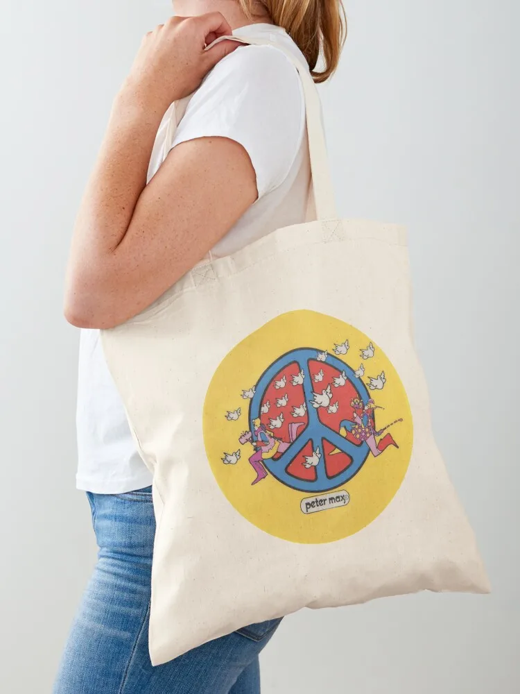 Vintage Peter Max Peace Sign Pop Cosmic Art Era Woodstock Music Hippie Tote Bag female bag ecological bags custom tote bag