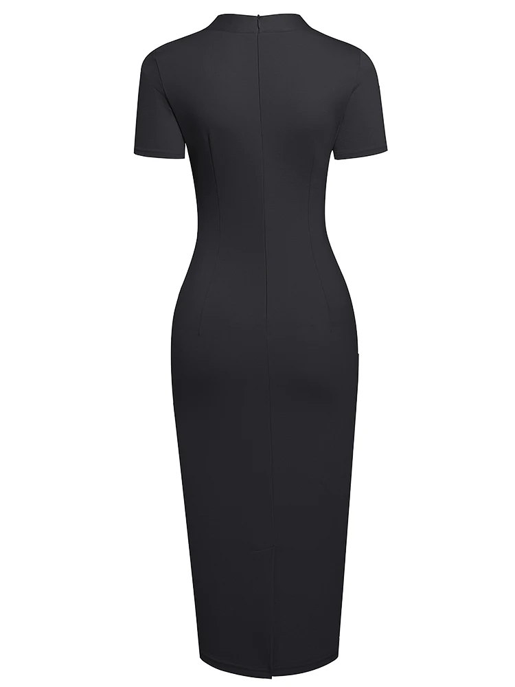 Nice-forever Spring Women Classy Solid Color Dresses Business Office Elegant Vintage Bodycon Slim Dress btyB667