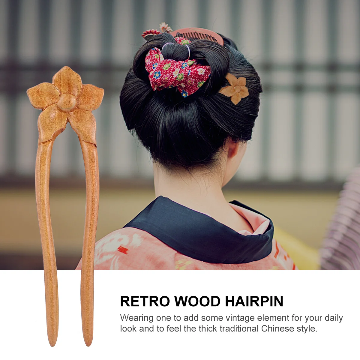 دبوس شعر خشبي على الطراز العتيق، عصا كلاسيكية متينة على شكل حرف U للنساء، إكسسوارات شعر أنيقة، مخلب شعر #5