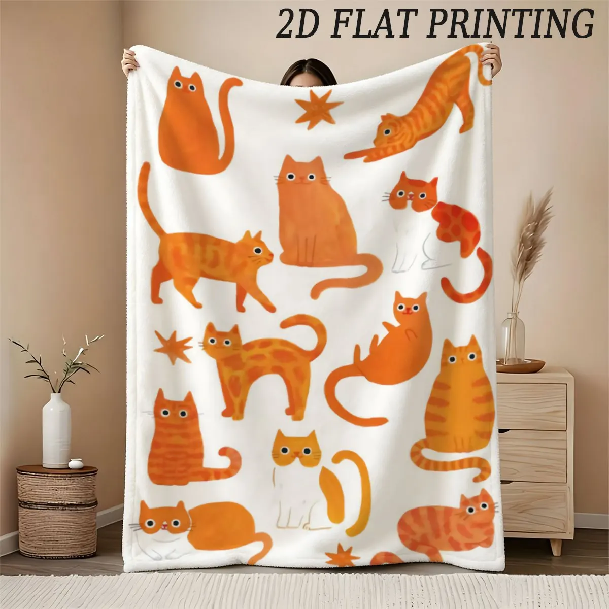 Adorable Orange Cat Lover Throw Blanket Cute Plush Home Decor Gift for Cat Owners Cozy Sofa Couch Bedroom Accent Decoration