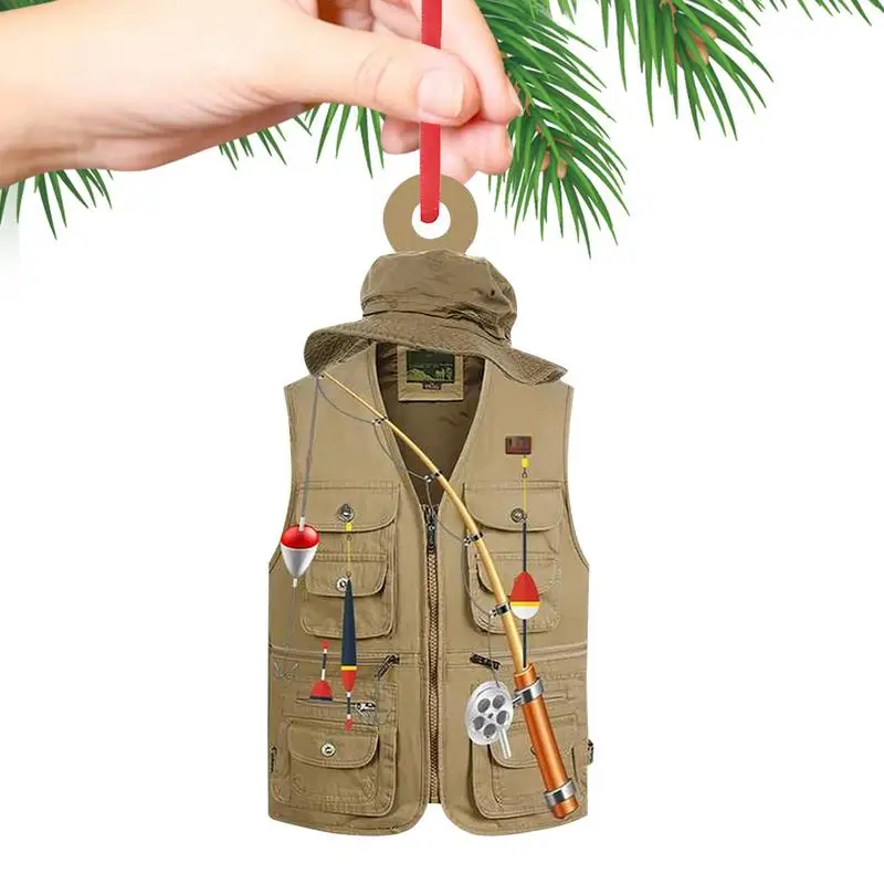 Wooden Christmas Ornaments Fishing Clothing Pendant Single-Sided Printing Ornament Winter Decoration For Window Door Wall